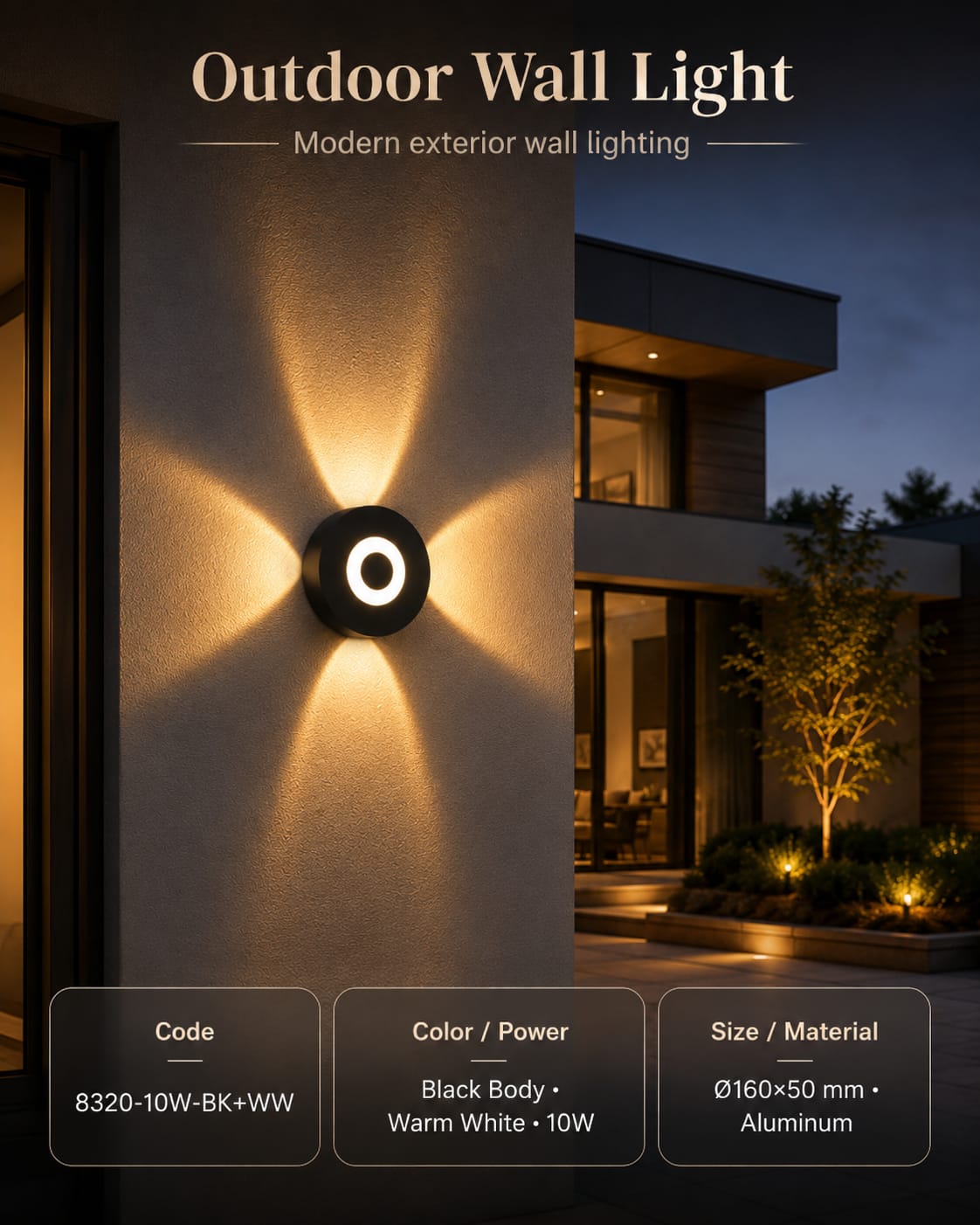Modern Black 4-Way Outdoor LED Wall Light