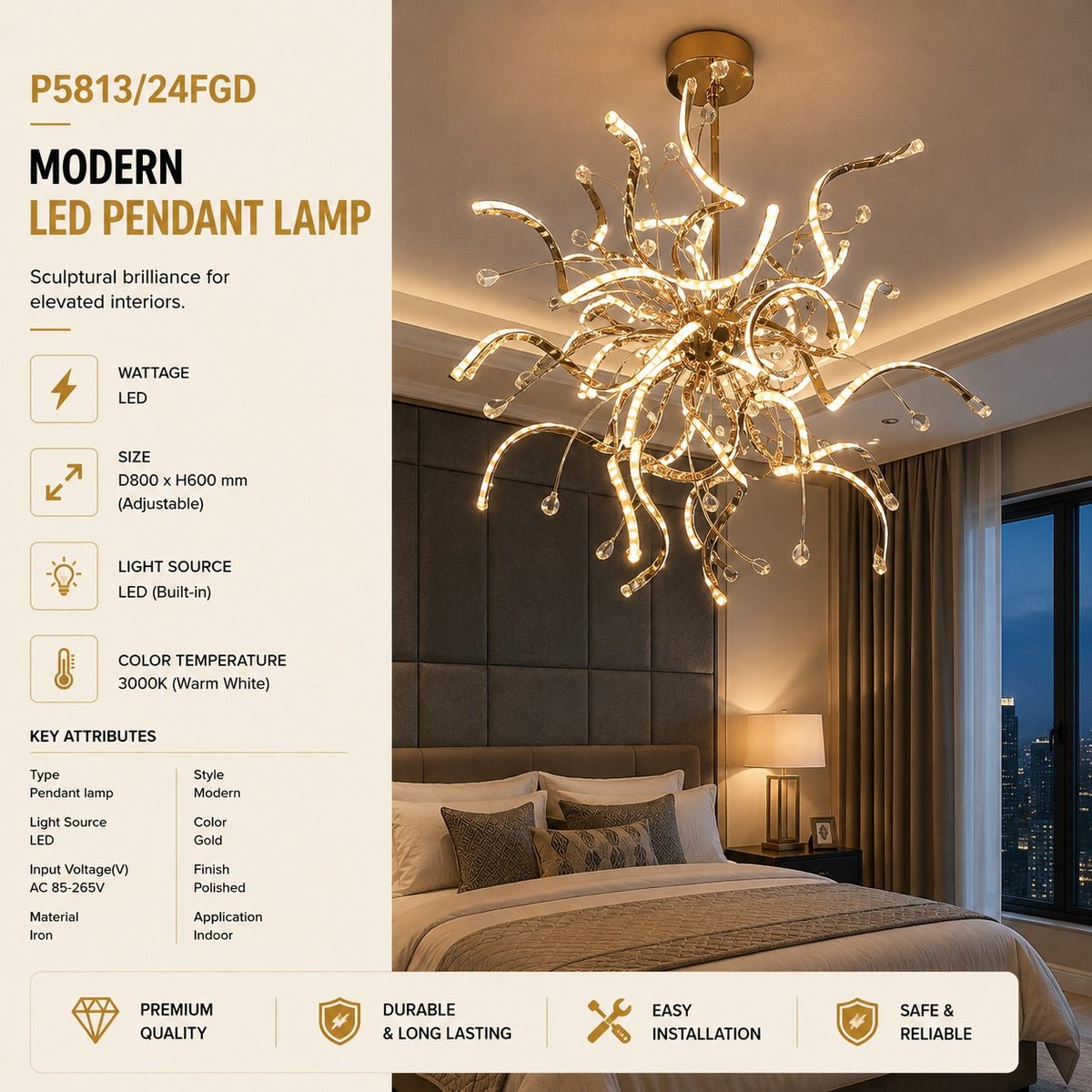 Luxury Modern Golden LED Pendant Chandelier