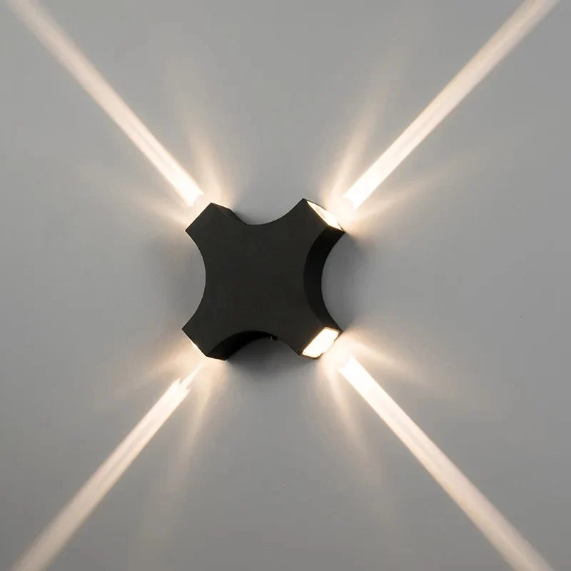 Modern 4-Way Cross Beam Outdoor LED Wall Light – Waterproof Exterior Sconce
