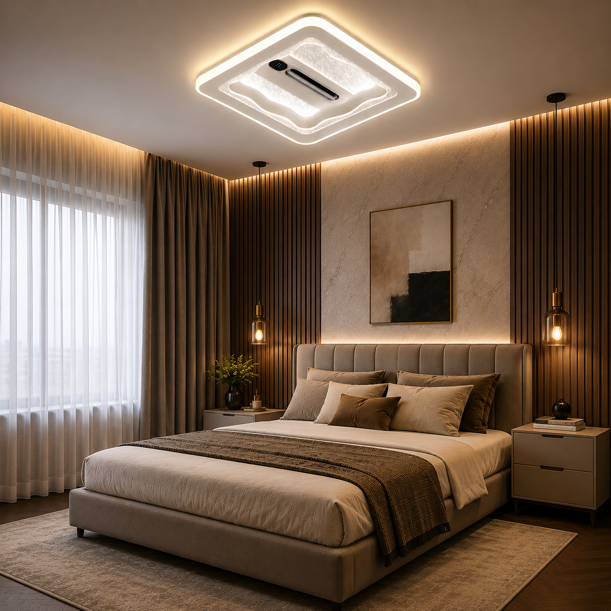 Contemporary Square Ceiling Fan Light – Crystal Design with LED Illumination