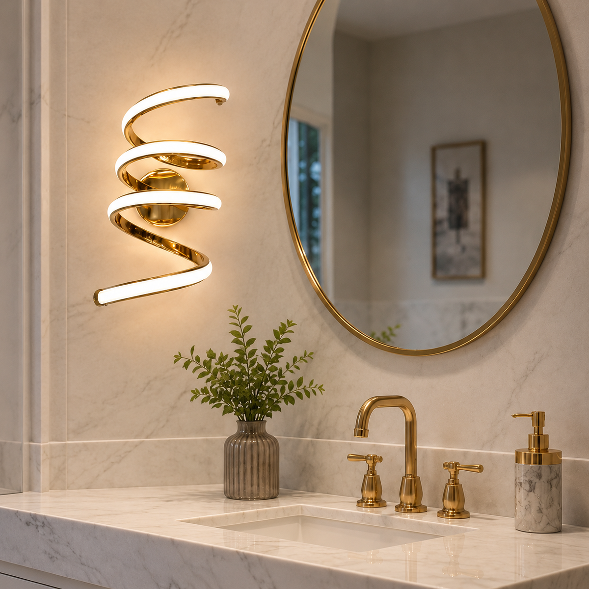 Modern Luxury Gold Spiral LED Wall Sconce | Sculptural Helical Ambient Light