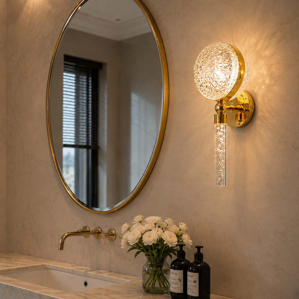 Modern Luxury Spherical Gold Crystal Wall Sconce | Bubble Glass LED Pendant Light