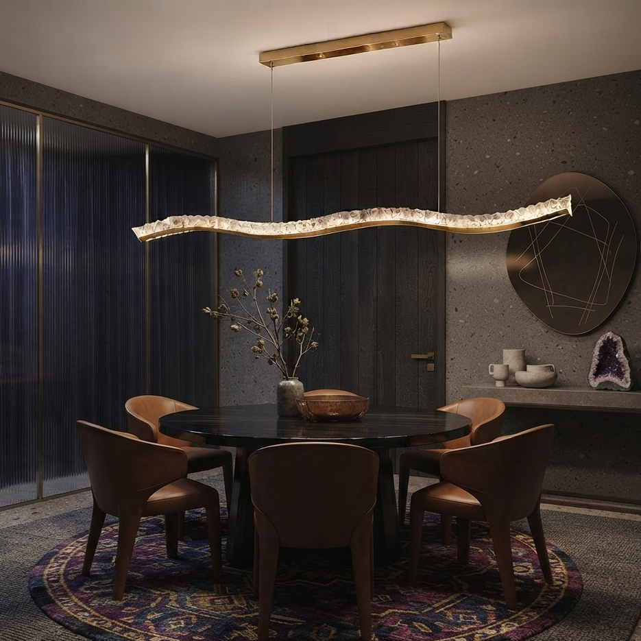 Modern Crystal Wave LED Pendant – Luxury Dining Table Chandelier