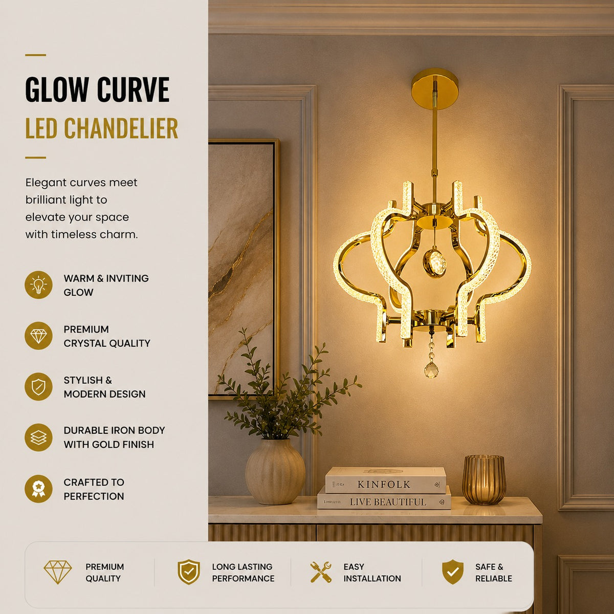 Modern Golden Wave LED Chandelier