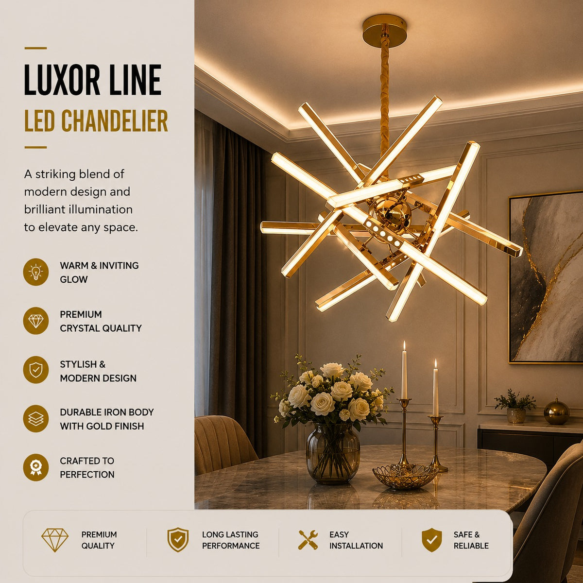 Modern Golden Geometric LED Chandelier