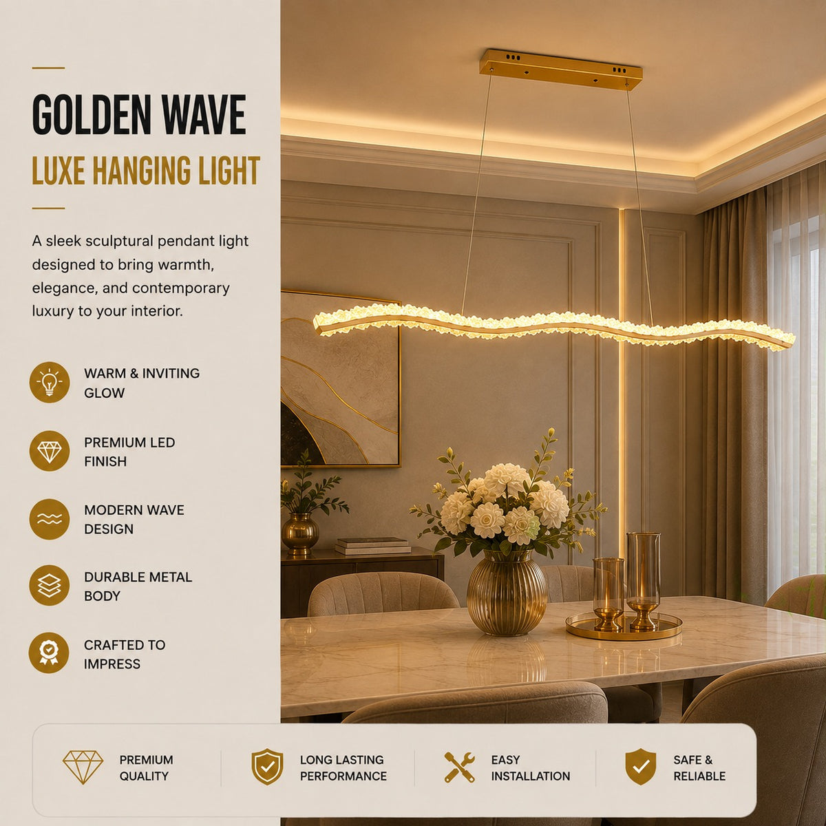 Golden Wave Luxe Hanging Light