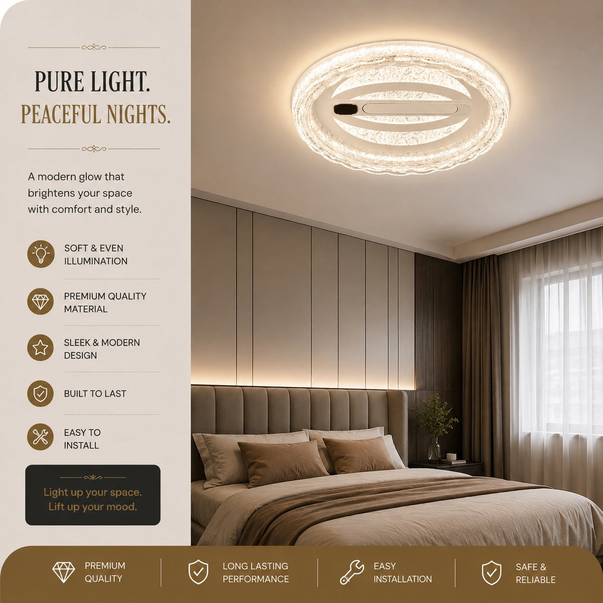 Modern Round Crystal LED Ceiling Fan with Light