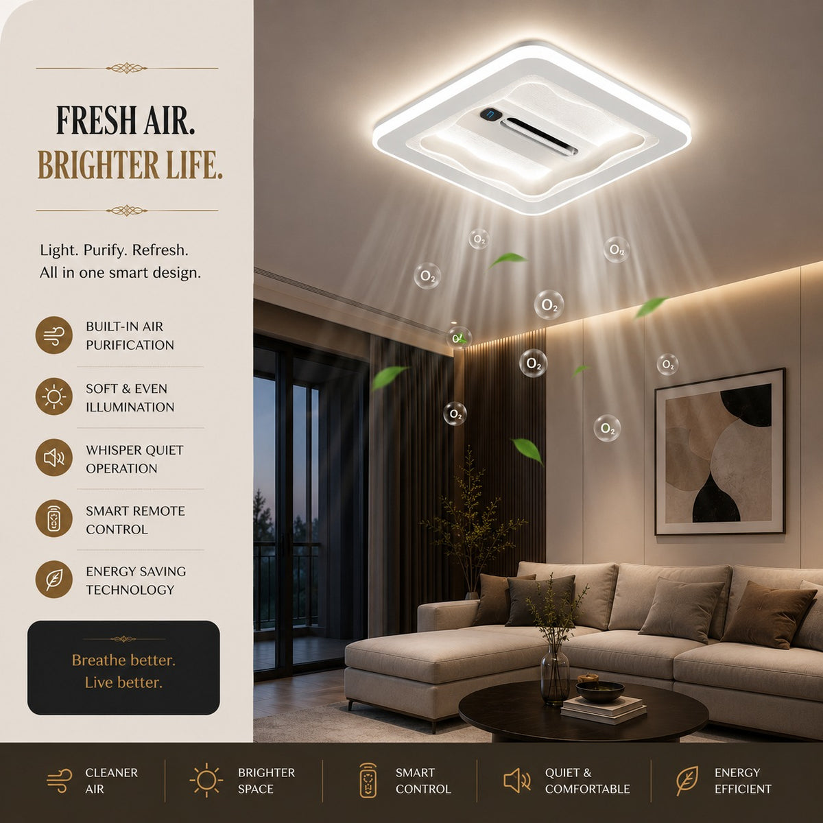 Luxury Square LED Ceiling Fan with Light
