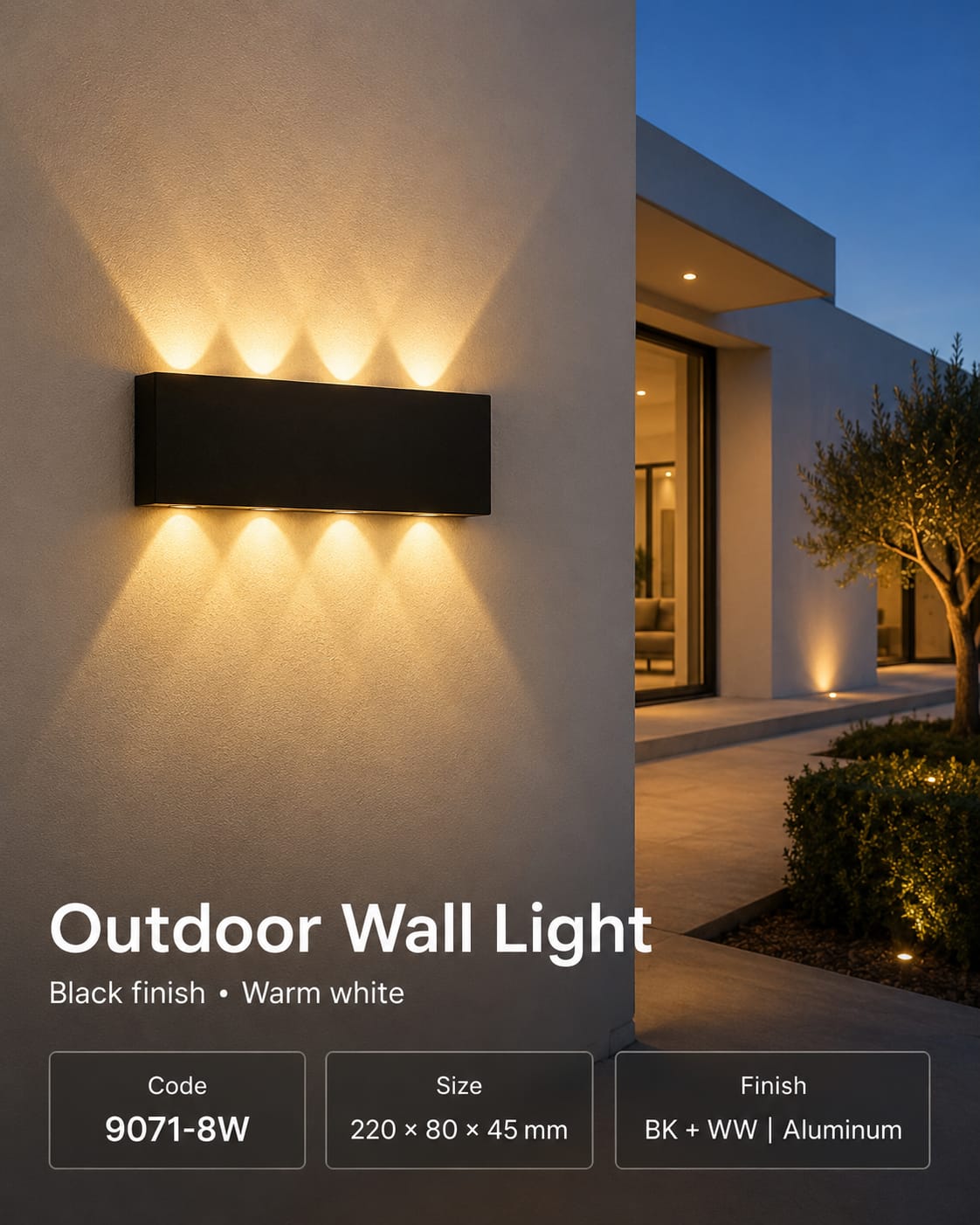 Modern Black Outdoor Wall Light – 8W