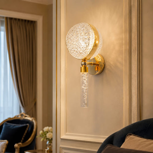 Modern Luxury Spherical Gold Crystal Wall Sconce | Bubble Glass LED Pendant Light