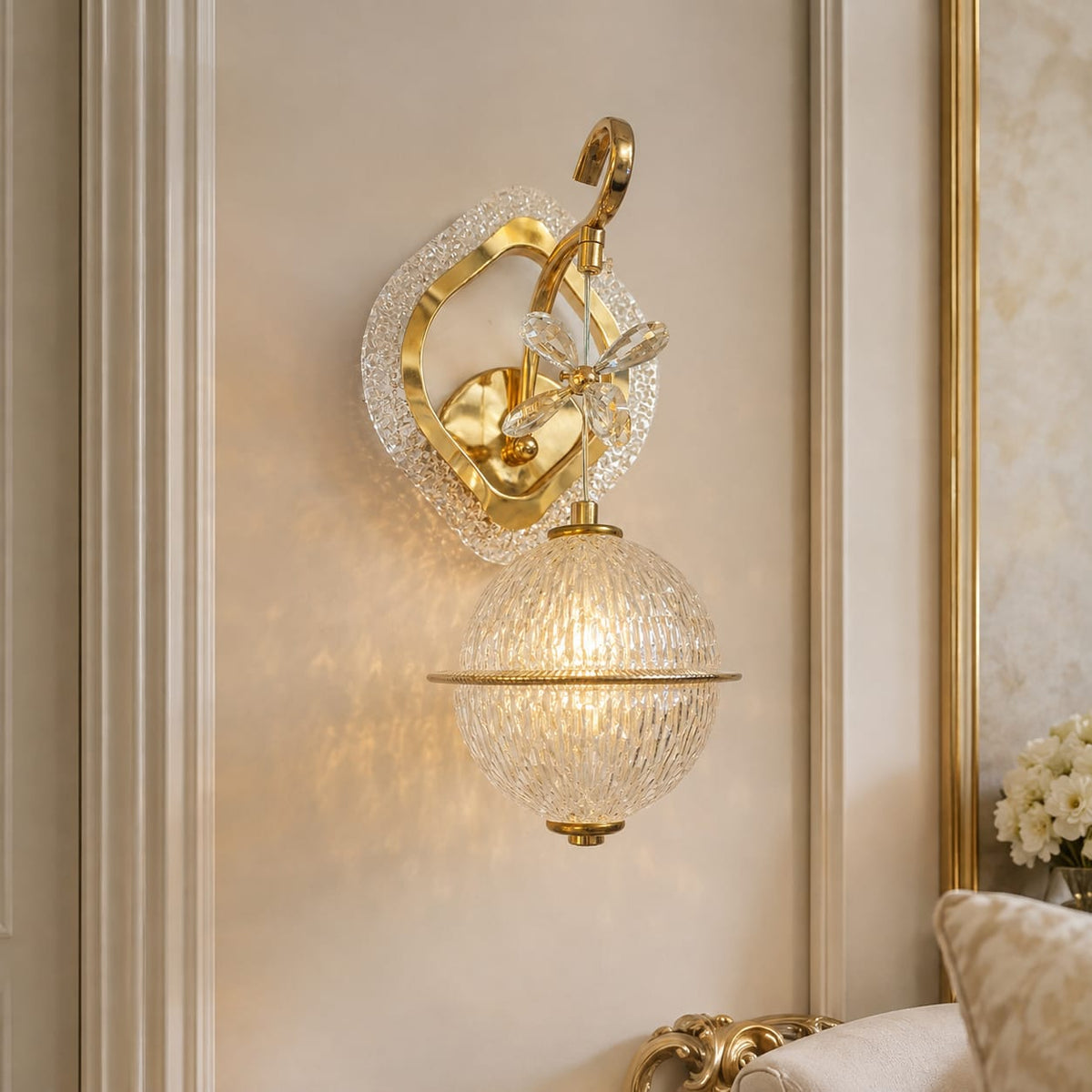 Modern Luxury Butterfly Globe Crystal Wall Sconce | Decorative LED Pendant Wall Light