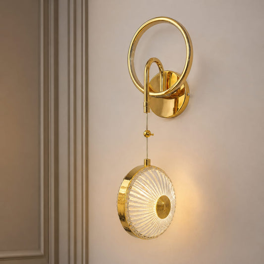 Modern Luxury Gold Circular Disc Crystal Wall Sconce | Ring Halo LED Pendant Wall Light