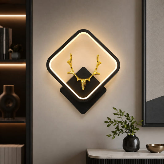 Modern Luxury Golden Deer Antler LED Wall Sconce | Square Geometric Black Wall Light