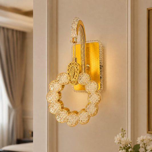Modern Luxury Gold Ring Crystal Wall Sconce | Decorative Wreath LED Pendant Wall Light
