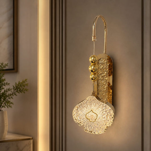 Modern Luxury Gold Floral Crystal Wall Sconce | Decorative Beaded LED Pendant Wall Light