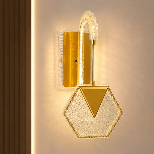 Modern Luxury Hexagonal Gold Crystal Wall Sconce | Geometric LED Pendant Wall Light