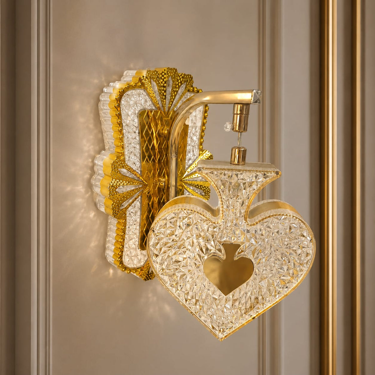 Modern Luxury Ace of Spades Gold Crystal Wall Sconce | Decorative LED Hanging Accent Light