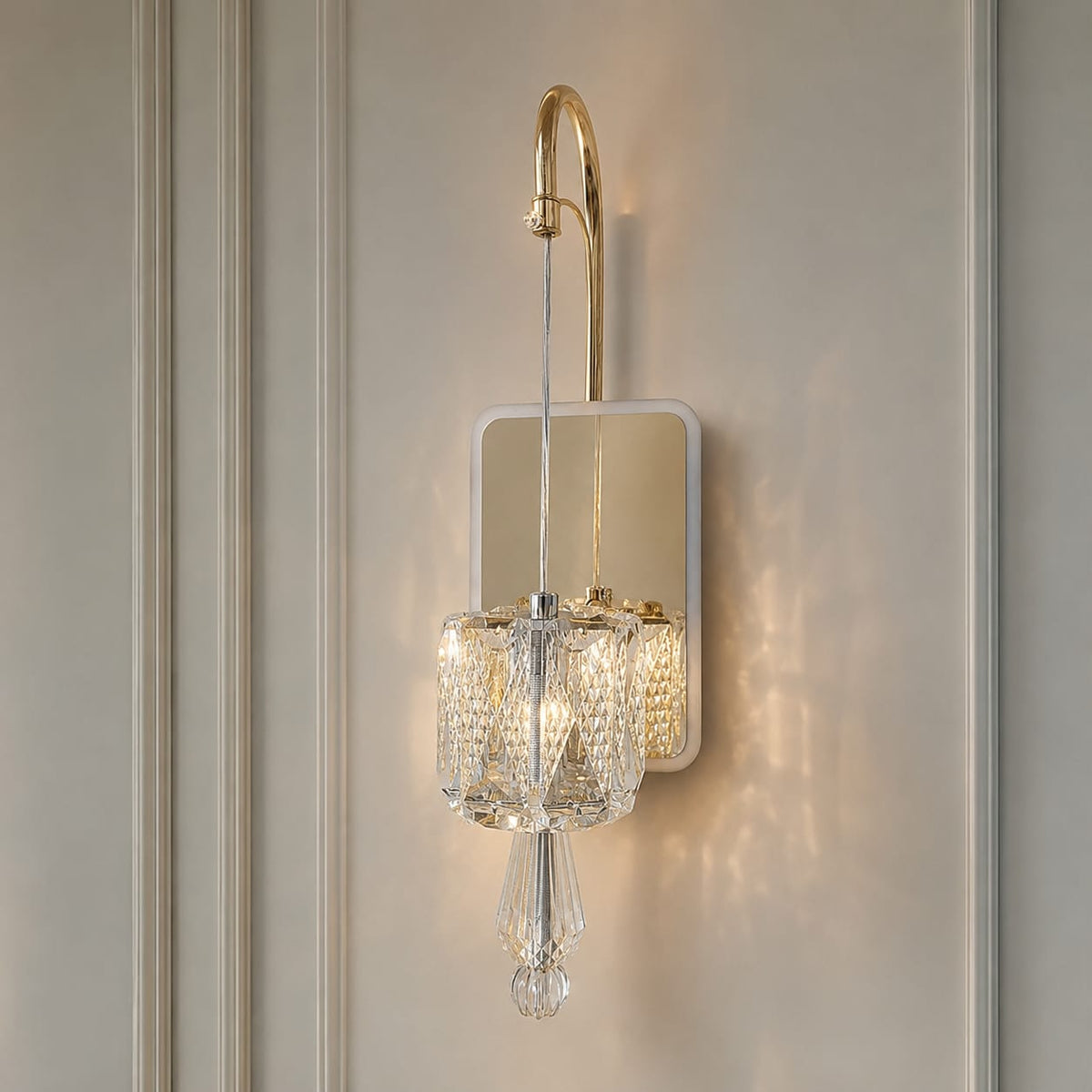 Luxury Gold & Faceted Crystal Hanging Wall Light
