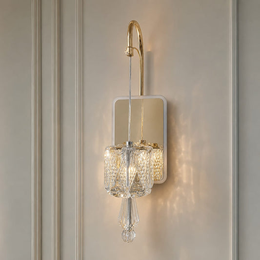 Luxury Gold & Faceted Crystal Hanging Wall Light