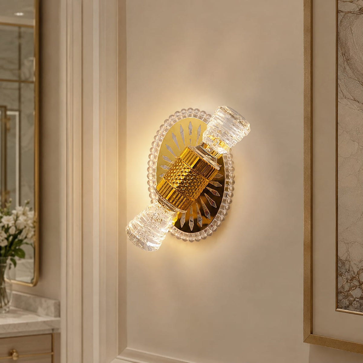 Modern Luxury Gold Crystal Double Cylinder Wall Sconce – Decorative LED Wall Light