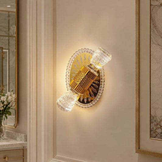 Modern Luxury Gold Crystal Double Cylinder Wall Sconce – Decorative LED Wall Light