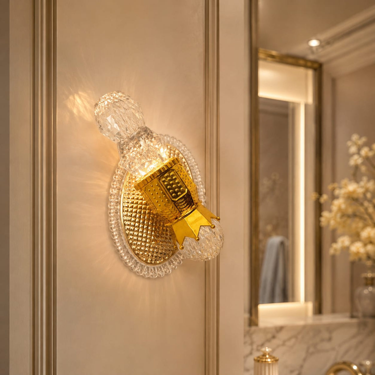 Modern Luxury Gold Crystal Wall Sconce – Decorative LED Wall Light