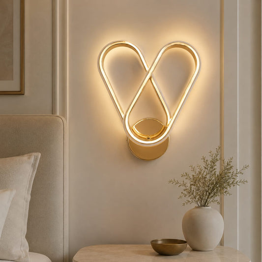 Modern Luxury Gold Heart Infinity LED Wall Sconce | Sculptural Acrylic Wall Light