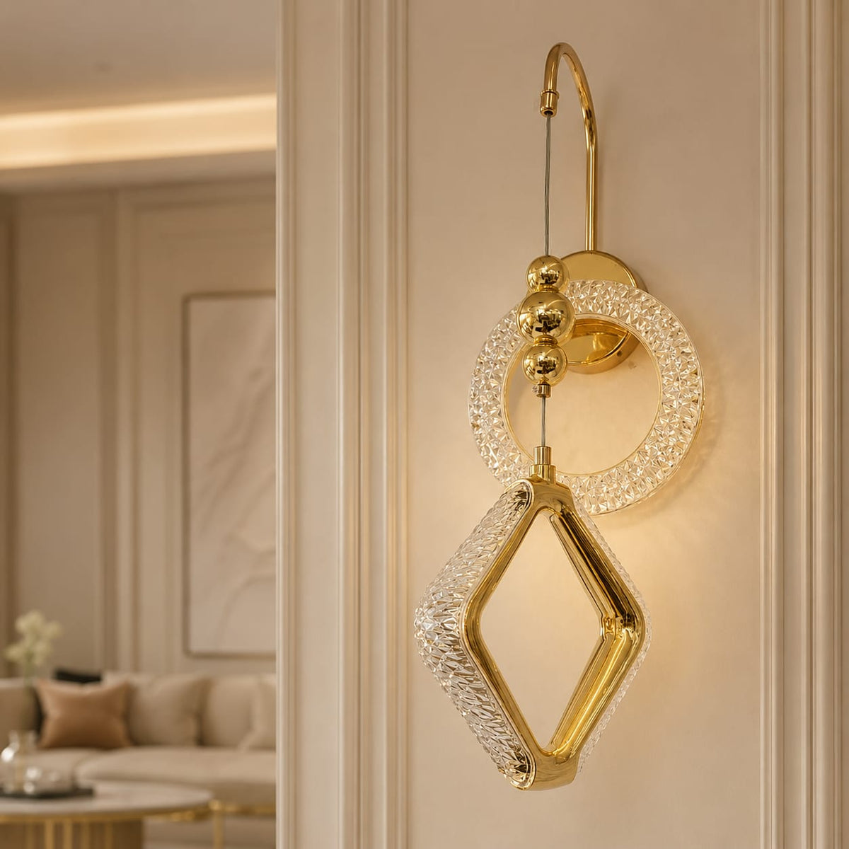 Modern Luxury Gold Crystal Ring & Diamond Wall Sconce
