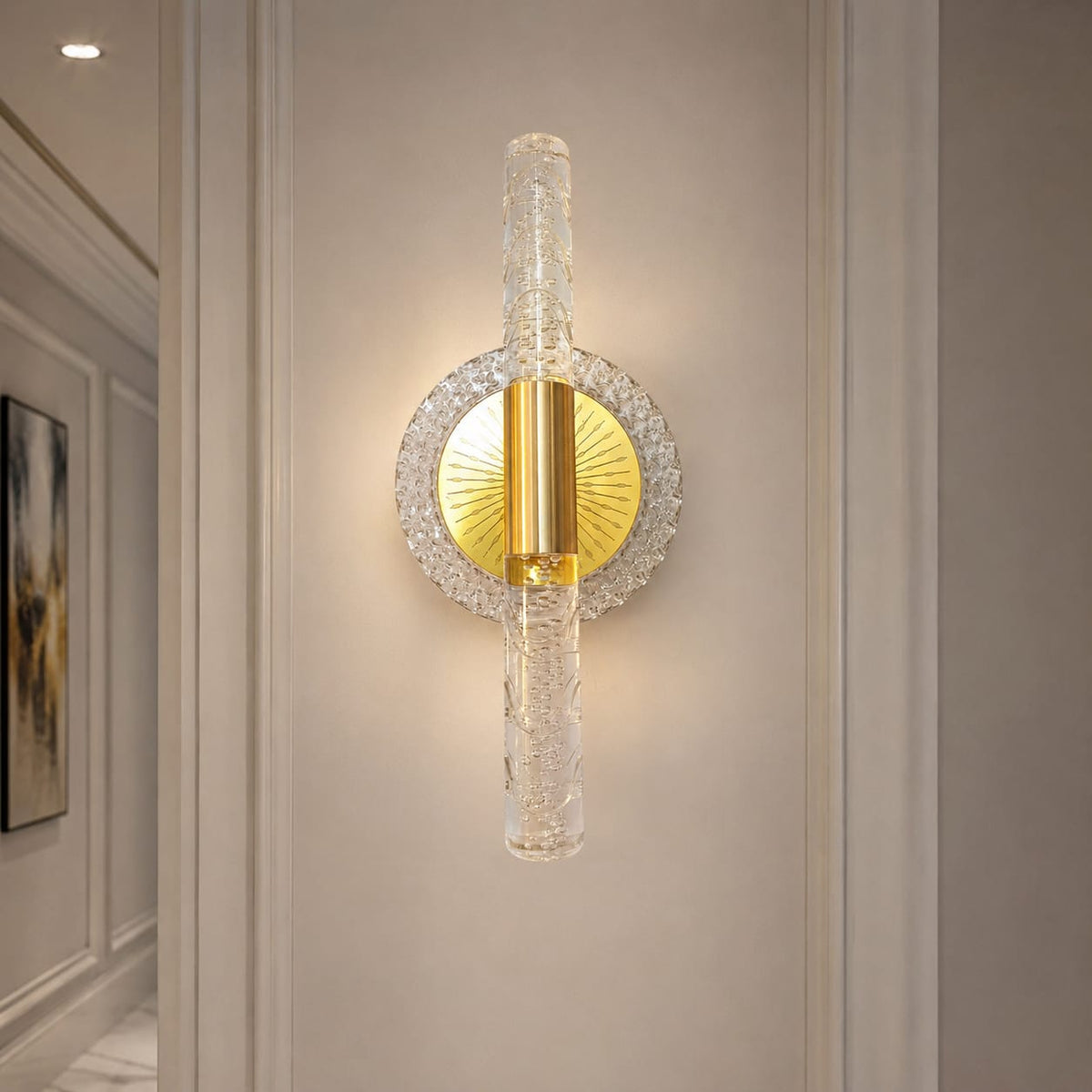 Modern Luxury Gold Crystal Cylinder Wall Sconce