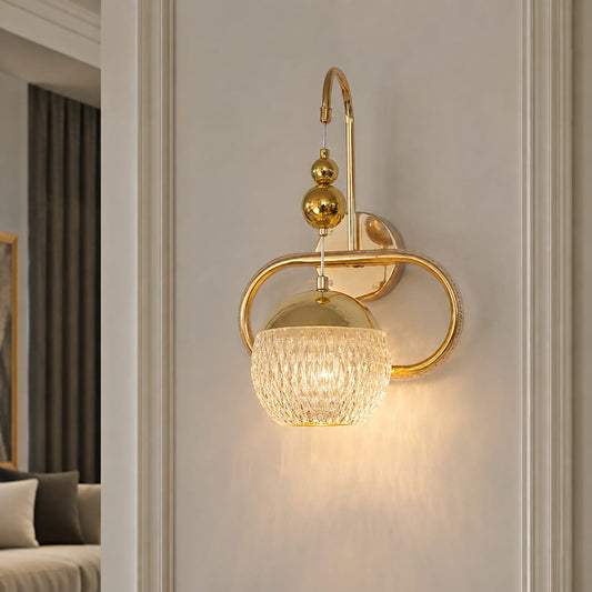 Modern Luxury Gold Crystal Bowl Wall Sconce