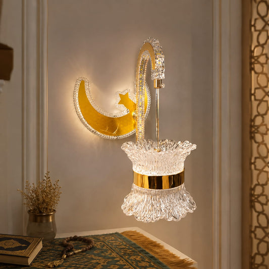 Modern Luxury Gold Crescent Moon & Star Crystal Wall Light