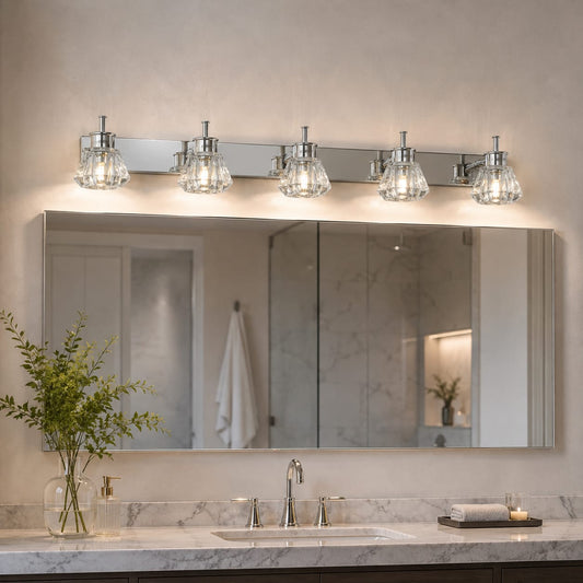 Modern Luxury Chrome 5-Light Crystal Vanity Wall Sconce