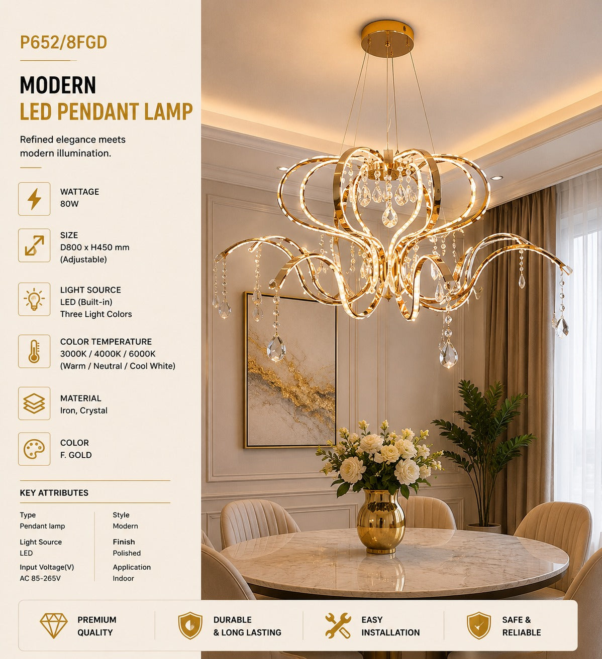Elegant Crystal LED Hanging Chandelier