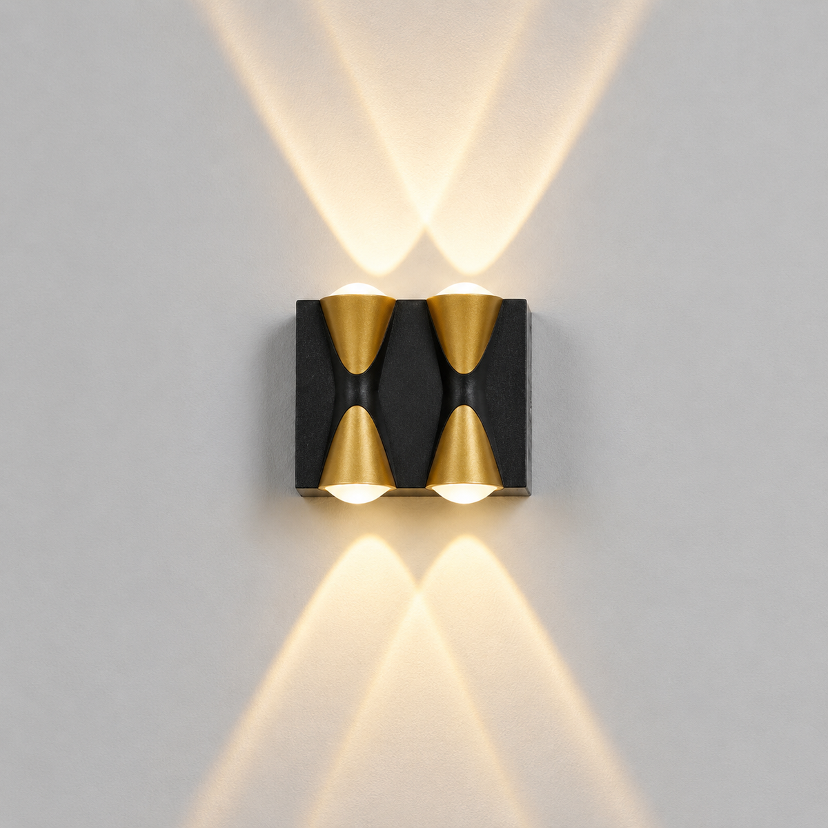 Modern Dual-Tone 4-Beam Outdoor Up-Down LED Wall Light – Waterproof Exterior Sconce