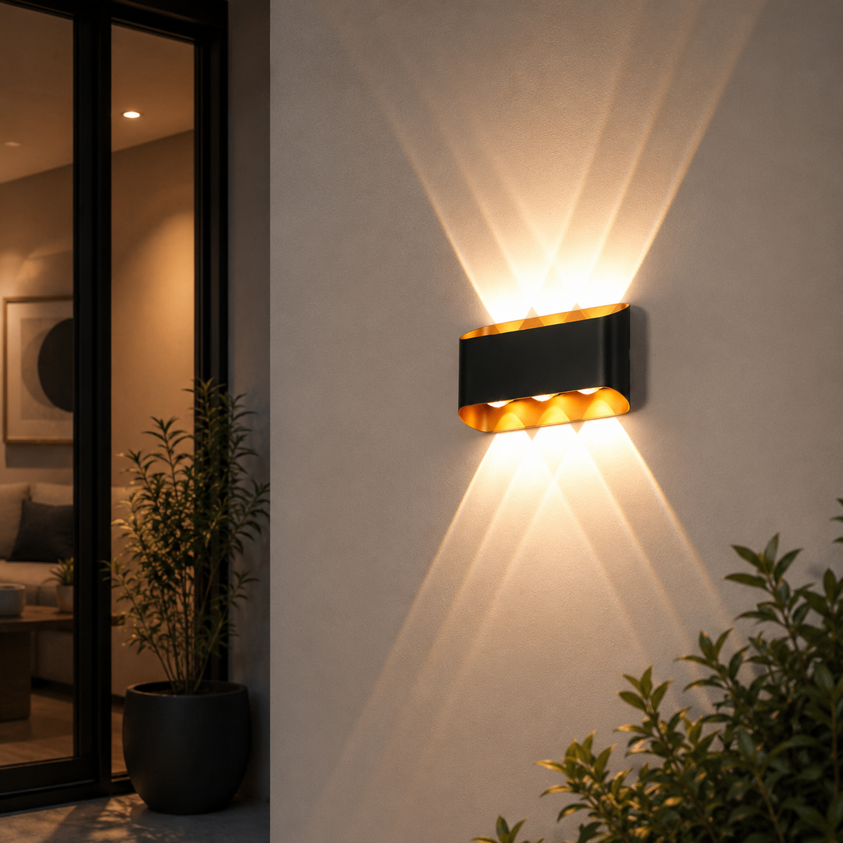 Modern Black & Gold LED Wall Light – Multi-Beam Up & Down Sconce