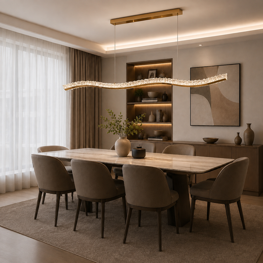 Modern Crystal Wave LED Pendant – Luxury Dining Table Chandelier