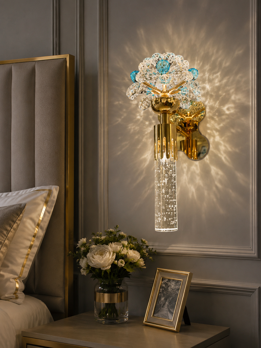 Modern Luxury Gold & Blue Crystal LED Wall Light
