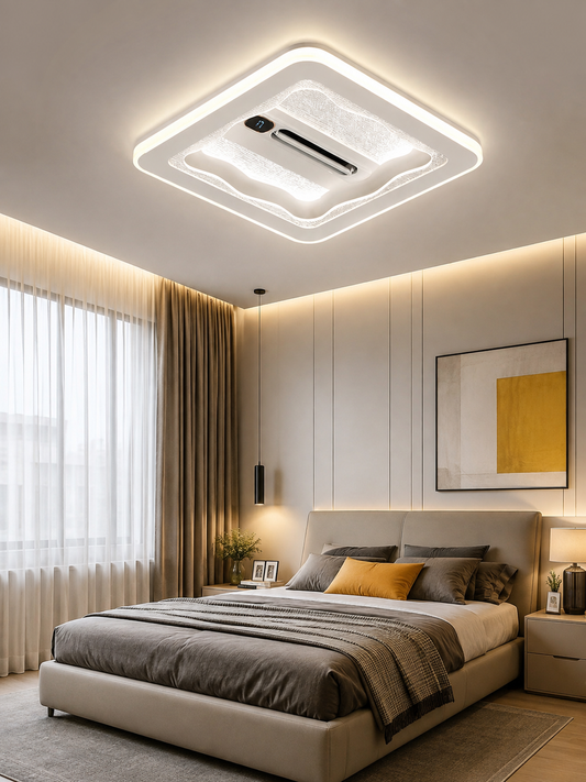 Contemporary Square Ceiling Fan Light – Crystal Design with LED Illumination