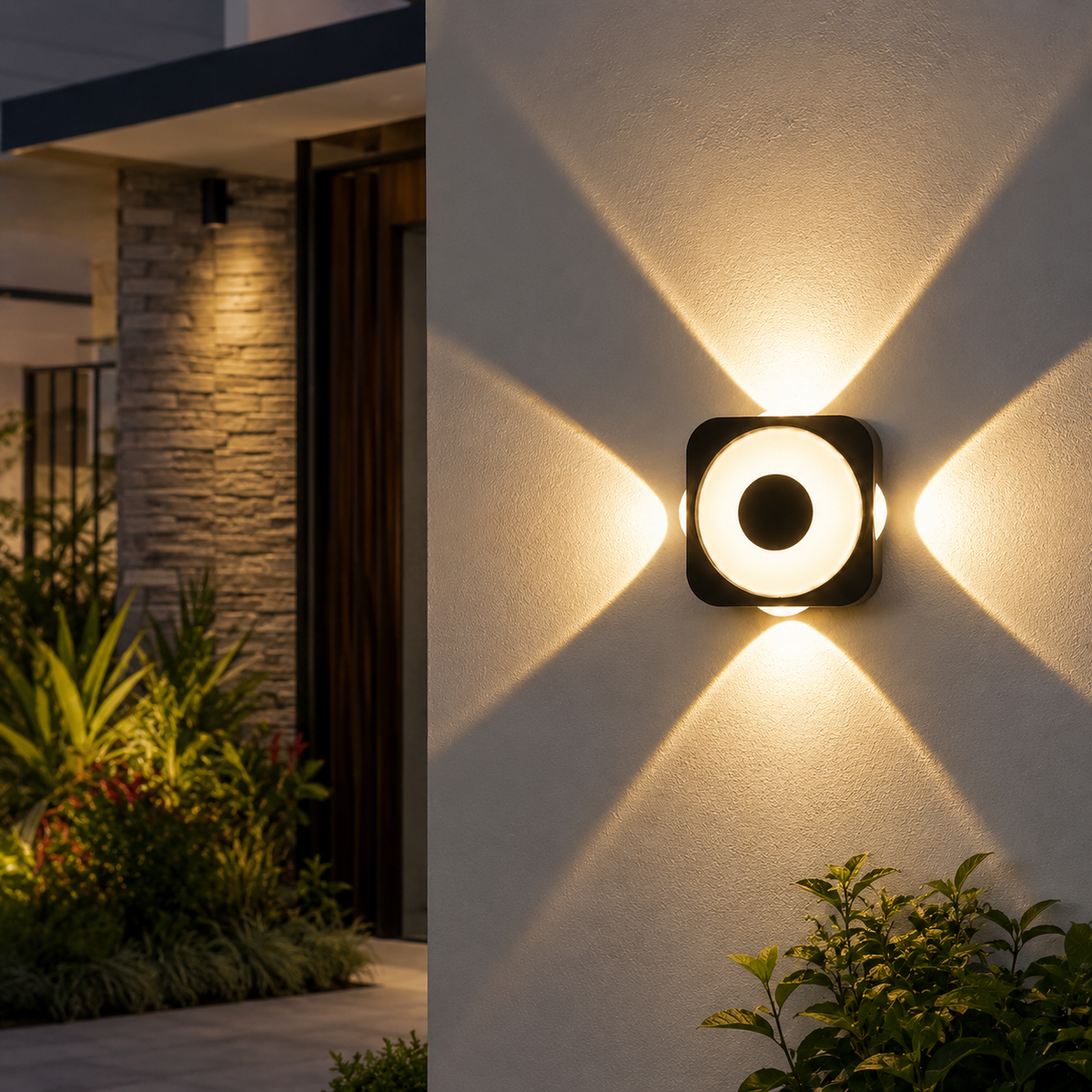 Modern Black 4-Way Outdoor LED Wall Light