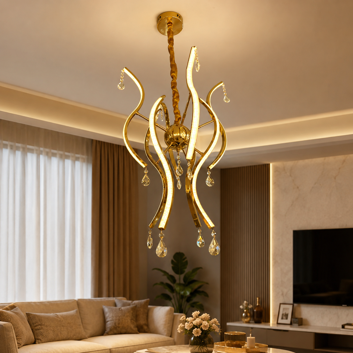 Modern Luxury Golden LED Crystal Pendant Chandelier