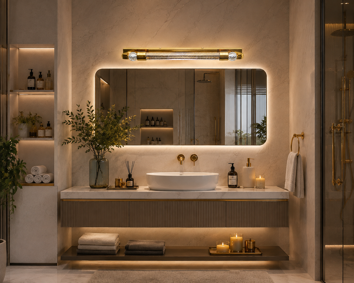 Luxury Gold Crystal LED Mirror Light – Premium Vanity Light (18 Inch)