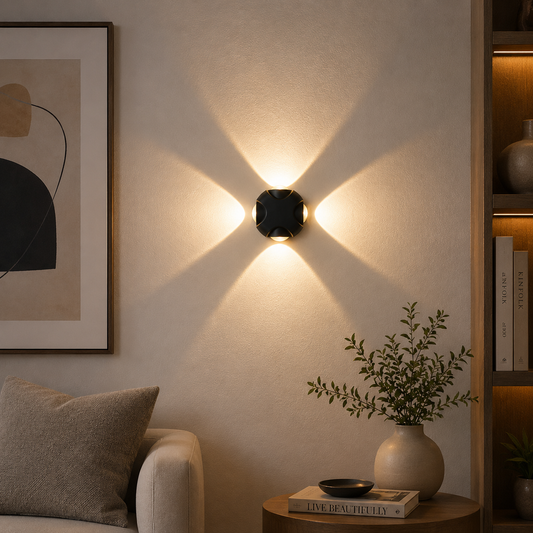 Modern Black 4-Way Outdoor LED Wall Light