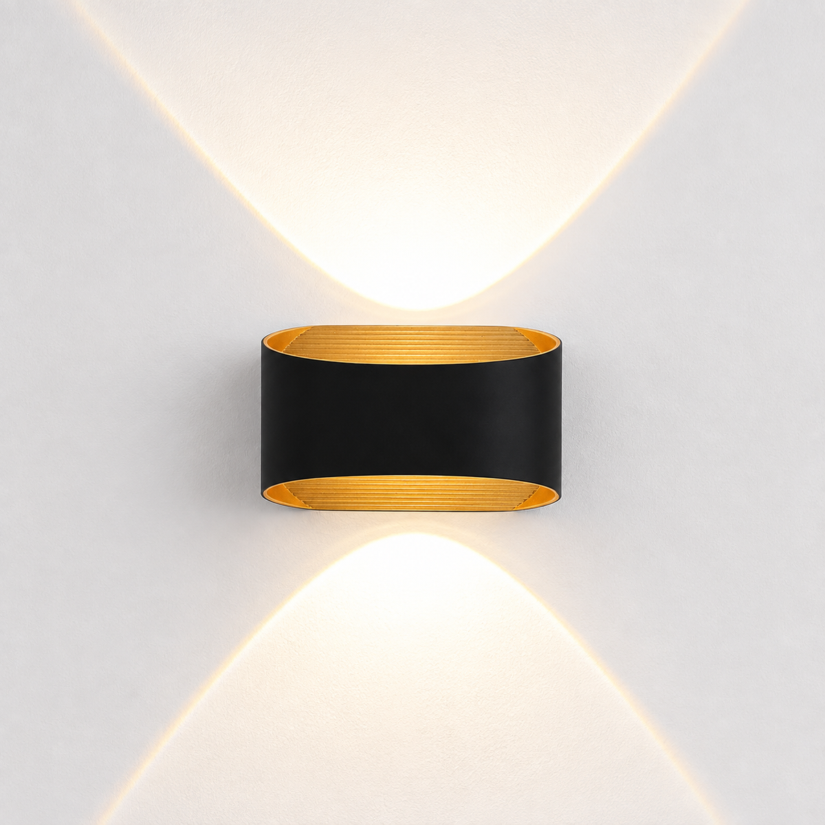 Modern Black & Gold Cylindrical Outdoor Up & Down Wall Light