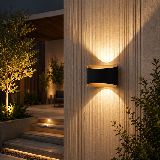 Modern Black & Gold Cylindrical Outdoor Up & Down Wall Light