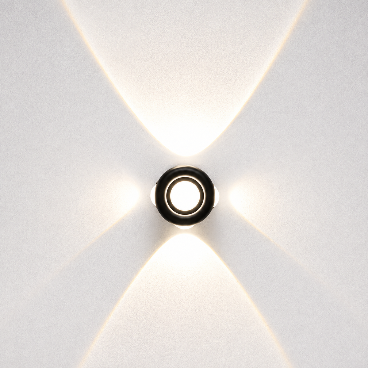 Modern Black Round 4-Way Beam Outdoor Wall Light
