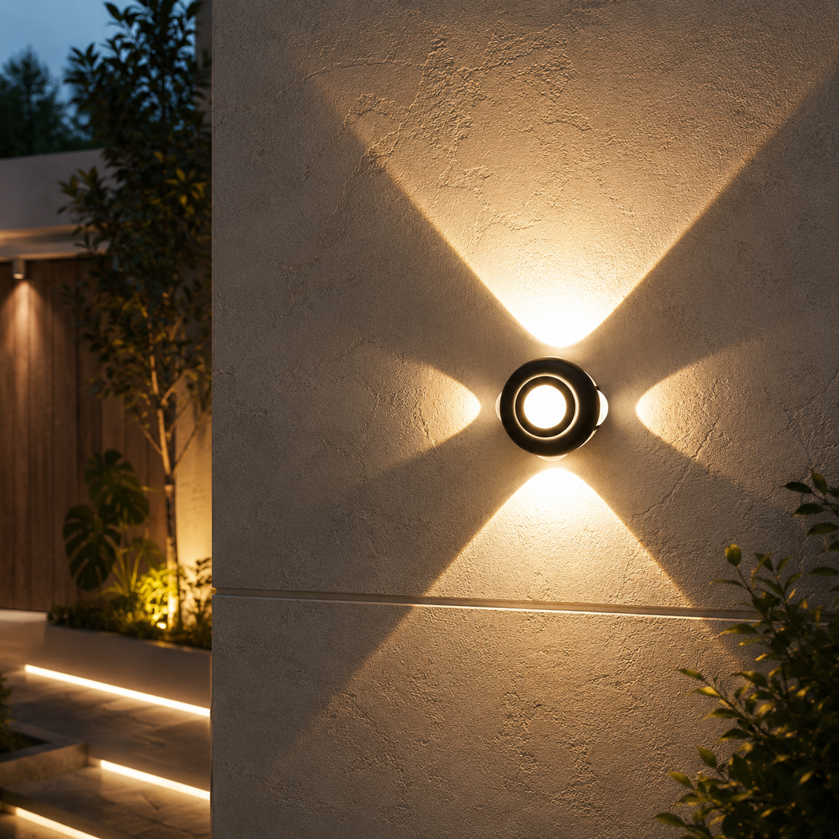 Modern Black Round 4-Way Beam Outdoor Wall Light