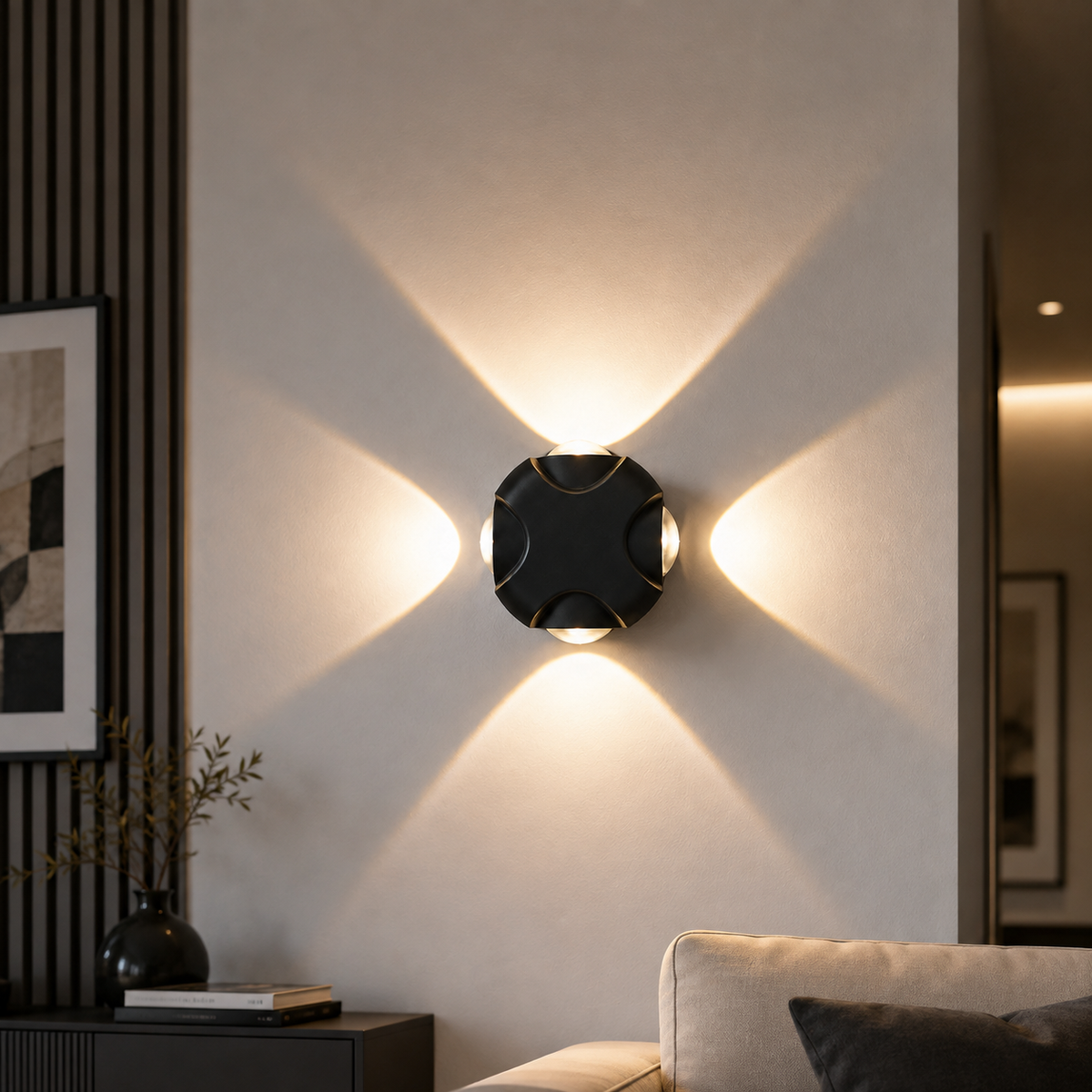 Modern Black 4-Way Outdoor LED Wall Light