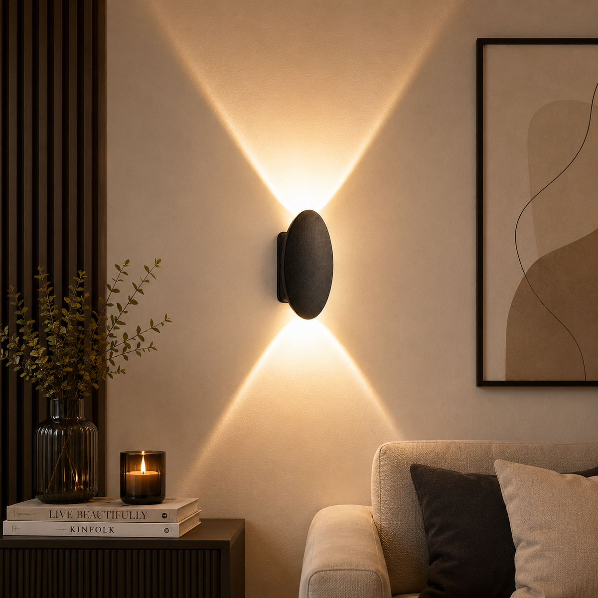 Modern Black Oval Outdoor Up & Down Wall Light