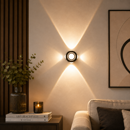 Modern Black Round 4-Way Beam Outdoor Wall Light