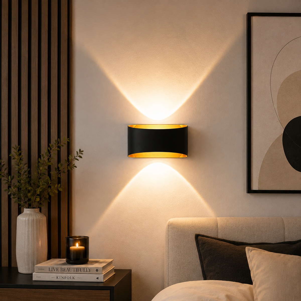 Modern Black & Gold Cylindrical Outdoor Up & Down Wall Light
